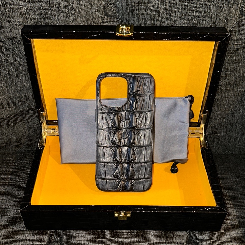 Black Crocodile skin iPhone 14 Pro Max case